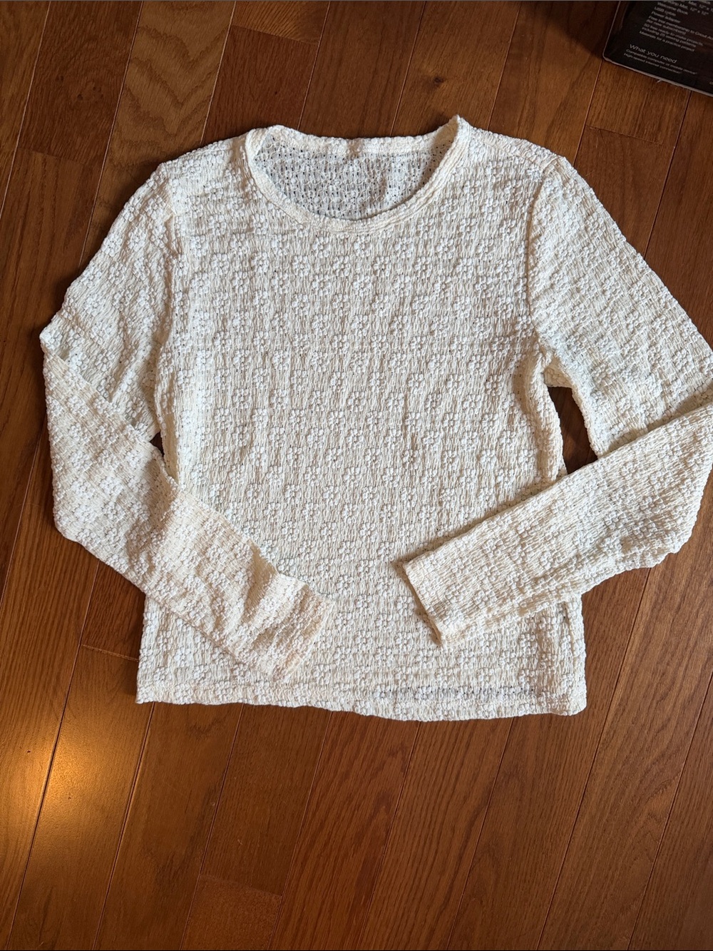 Textured White Long-Sleeve Crewneck Top